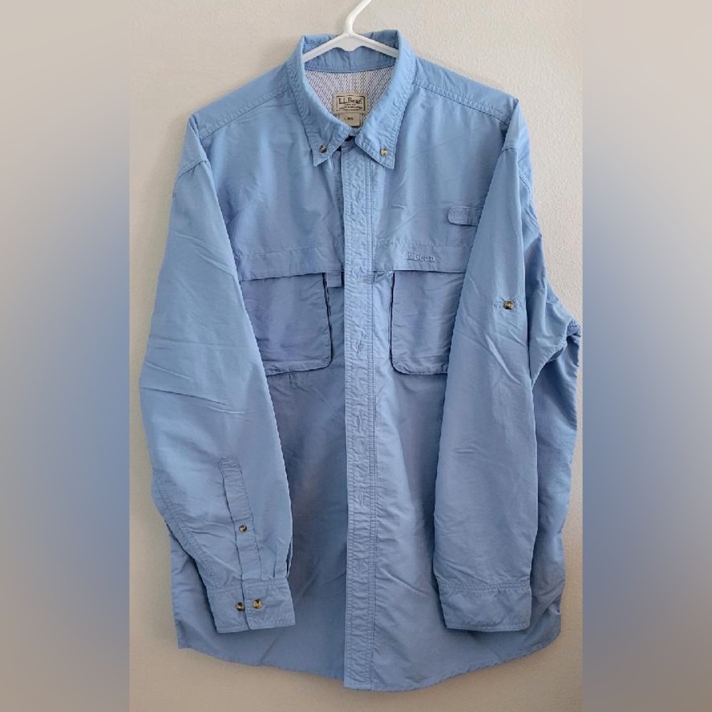 LL Bean, men’s tropicwear, long sleeve shirt. Large. Light blue.